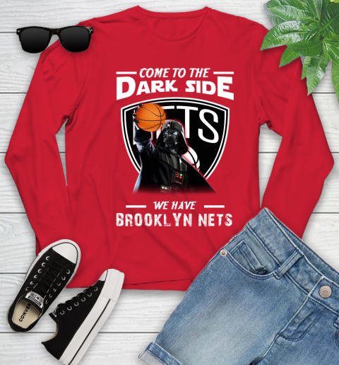 NBA Come To The Dark Side We Have Brooklyn Nets Star Wars Darth Vader Basketball Youth Long Sleeve 11
