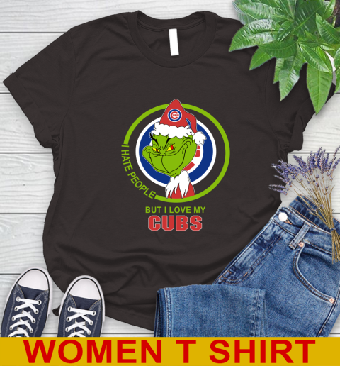 Chicago Cubs MLB Christmas Grinch I Hate People But I Love My Favorite Baseball Team Women's T-Shirt 8