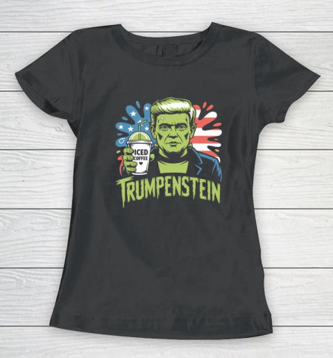 Trumpenstein Funny Iced Coffee Drink Halloween 4th of July USA Flag Women's T-Shirt