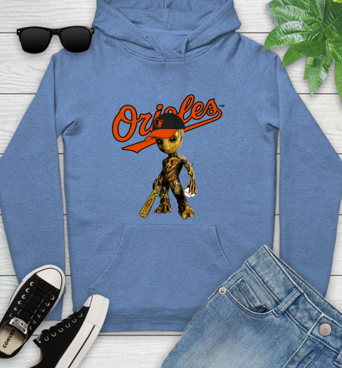 MLB Baltimore Orioles Groot Guardians Of The Galaxy Baseball Youth Hoodie 12