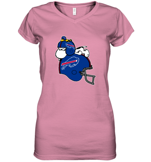 n8to snoopy and woodstock resting on buffalo bills helmet women v neck t shirt 39 front azalea