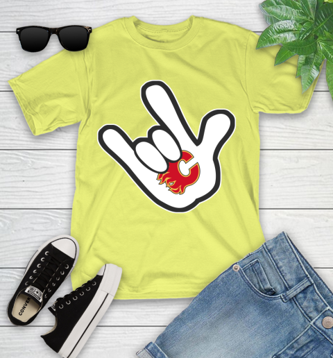 Calgary Flames NHL Hockey Mickey Rock Hand Disney Youth T-Shirt 8