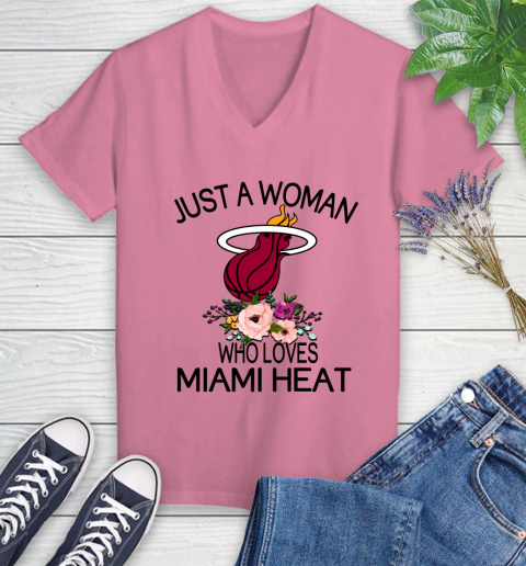 NBA Just A Woman Who Loves Miami Heat Basketball Sports Women's V-Neck T-Shirt 8