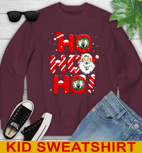 Boston Celtics NBA Basketball Ho Ho Ho Santa Claus Merry Christmas Shirt Youth Sweatshirt - Image 5