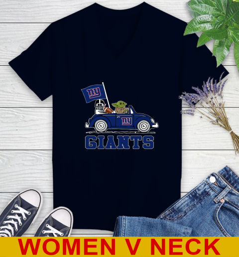 NFL Football New York Giants Darth Vader Baby Yoda Driving Star Wars Shirt Women's V-Neck T-Shirt 3
