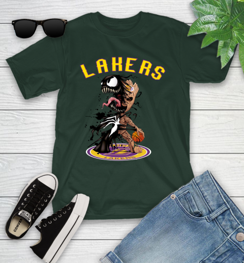NBA Los Angeles Lakers Basketball Venom Groot Guardians Of The Galaxy Youth T-Shirt 5