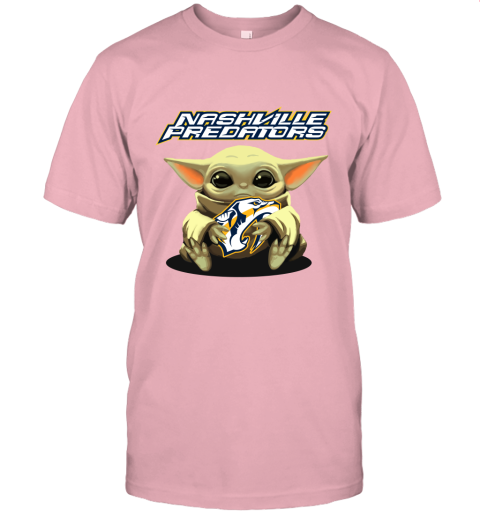 Baby Yoda Hugs The Nashville Predators Ice Hockey Unisex Jersey Tee