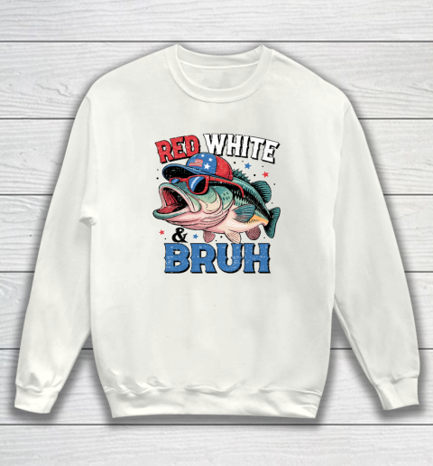 Red White And Bruh Shirt 4th Of July Patriotic Fish Sweatshirt