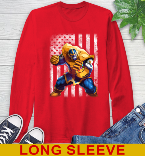 NFL Football Pittsburgh Steelers Thanos Marvel American Flag Shirt Long Sleeve T-Shirt 12