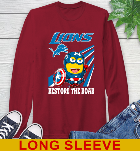 NFL Football Detroit Lions Captain America Marvel Avengers Minion Shirt Long Sleeve T-Shirt 9