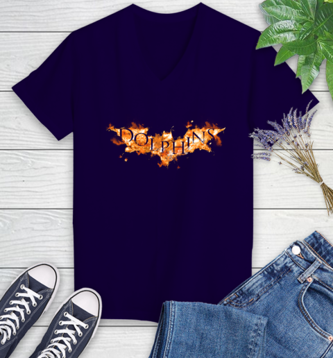 NFL Miami Dolphins Batman Logo DC Football Sports Shirt Women's V-Neck T-Shirt 3