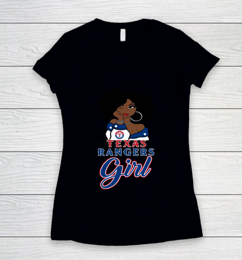 Texas Rangerss Girl MLB Women's V-Neck T-Shirt