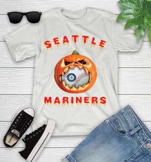 MLB Seattle Mariners Halloween Pumpkin Baseball Sports Youth T-Shirt 12