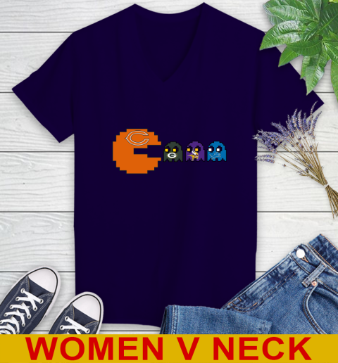 Chicago Bears NFL Football Pac Man Champion Women's V-Neck T-Shirt 4
