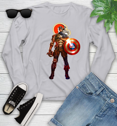NFL Captain America Marvel Avengers Endgame Football Sports Cleveland Browns Youth Long Sleeve 5