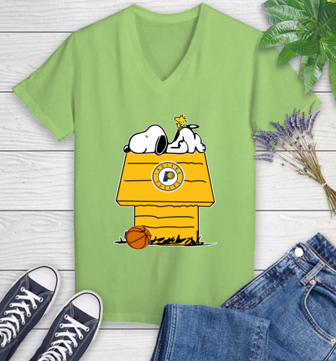Indiana Pacers NBA Basketball Snoopy Woodstock The Peanuts Movie Women's V-Neck T-Shirt 11