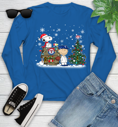 MLB Texas Rangers Snoopy Charlie Brown Christmas Baseball Commissioner's Trophy Youth Long Sleeve 10