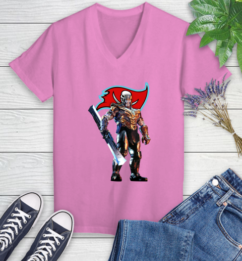 NFL Thanos Gauntlet Avengers Endgame Football Tampa Bay Buccaneers Women's V-Neck T-Shirt 14