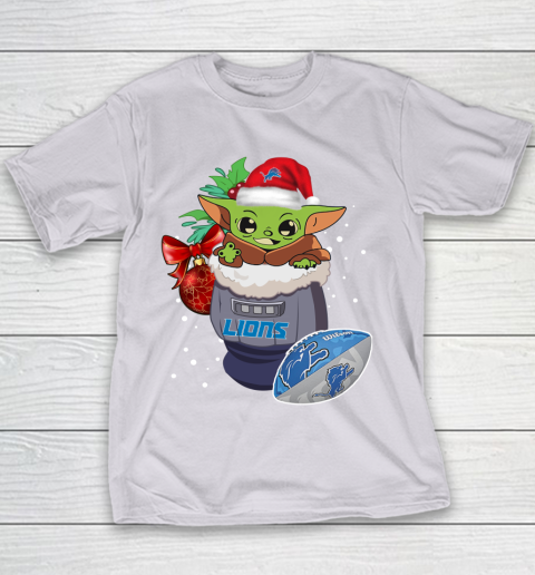 Detroit Lions Christmas Baby Yoda Star Wars Funny Happy NFL Youth T-Shirt 5