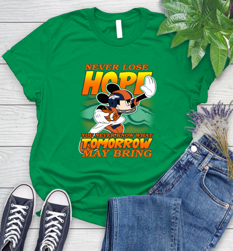Denver Broncos NFL Football Mickey Disney Never Lose Hope Women's T-Shirt 9