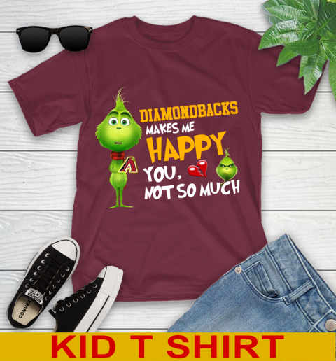 MLB Arizona Diamondbacks Makes Me Happy You Not So Much Grinch Baseball Sports Youth T-Shirt 5
