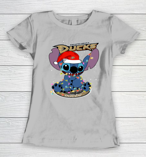 Anaheim Ducks NHL Hockey noel stitch Christmas Women's T-Shirt - Image 4