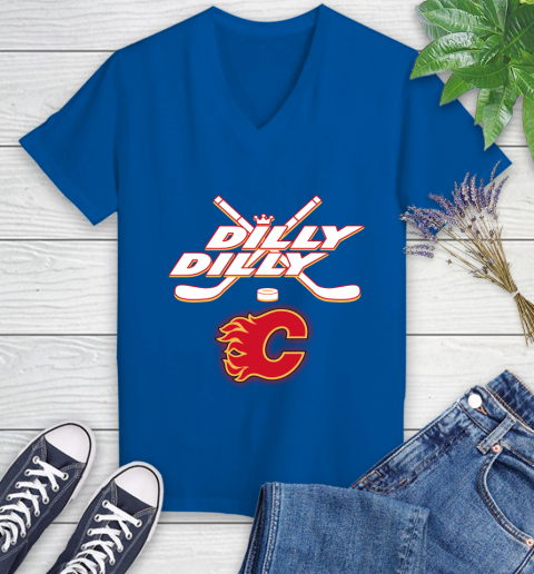 NHL Calgary Flames Dilly Dilly Hockey Sports Women's V-Neck T-Shirt 10