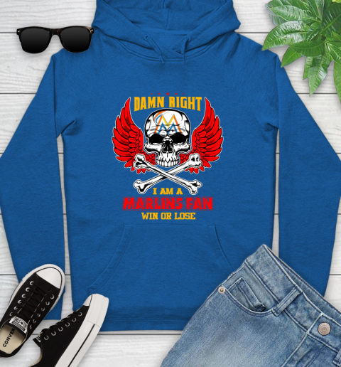 MLB Damn Right I Am A Miami Marlins Win Or Lose Skull Baseball Sports Youth Hoodie 11