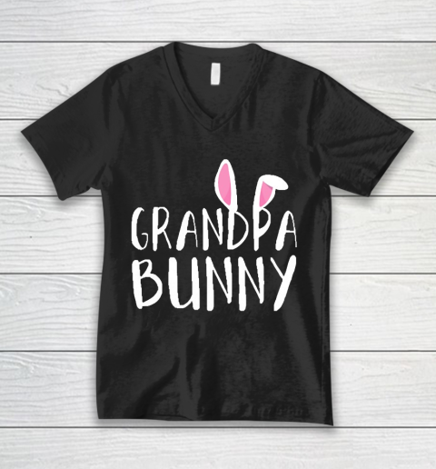Grandpa Funny Gift Apparel  Grandpa Bunny Paps Family Matching Easter V-Neck T-Shirt