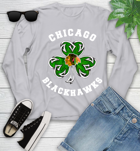 NHL Chicago Blackhawks Three Leaf Clover St Patrick's Day Hockey Sports Youth Long Sleeve 5