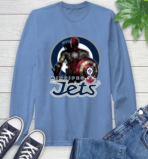 NHL Captain America Thor Spider Man Hawkeye Avengers Endgame Hockey Winnipeg Jets Long Sleeve T-Shirt 11