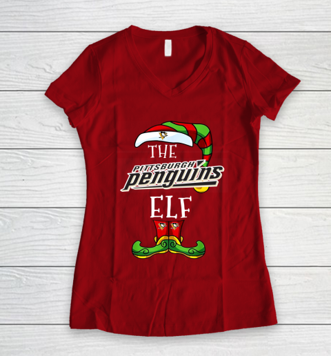 Pittsburgh Penguins Christmas ELF Funny NHL Women's V-Neck T-Shirt 8