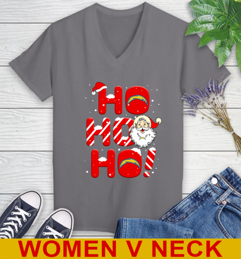 Los Angeles Chargers NFL Football Ho Ho Ho Santa Claus Merry Christmas Shirt Women's V-Neck T-Shirt 11