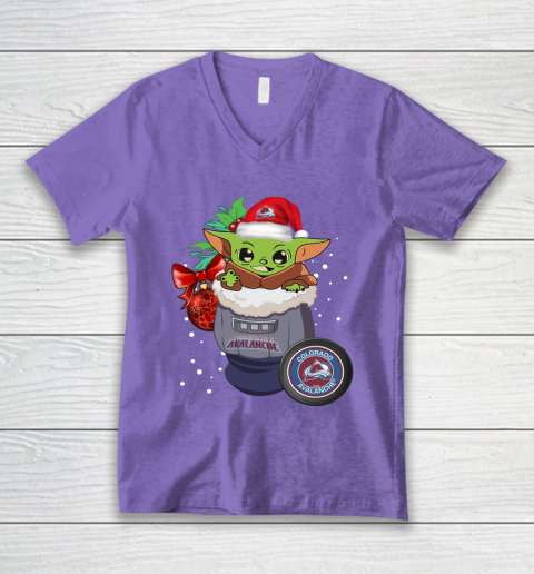 Colorado Avalanche Christmas Baby Yoda Star Wars Funny Happy NHL V-Neck T-Shirt 9