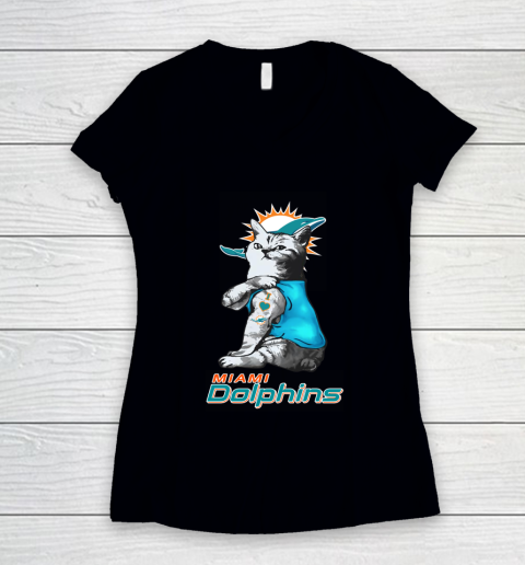 NFL Football My Cat Loves Miami Dolphins Women's V-Neck T-Shirt
