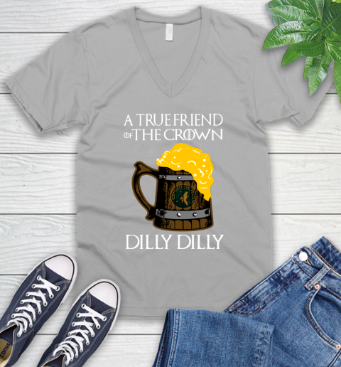 NBA Minnesota Timberwolves A True Friend Of The Crown Game Of Thrones Beer Dilly Dilly Basketball_000 V-Neck T-Shirt 3