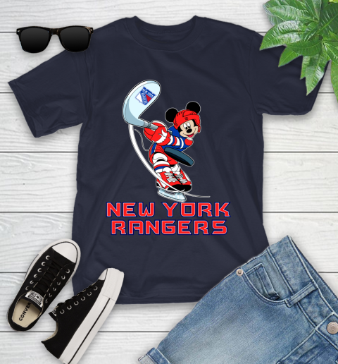 NHL Hockey New York Rangers Cheerful Mickey Mouse Shirt Youth T-Shirt 3