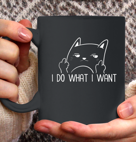 I Do What I Want Funny Adult Humour Cat Middle Finger Meme Ceramic Mug 11oz