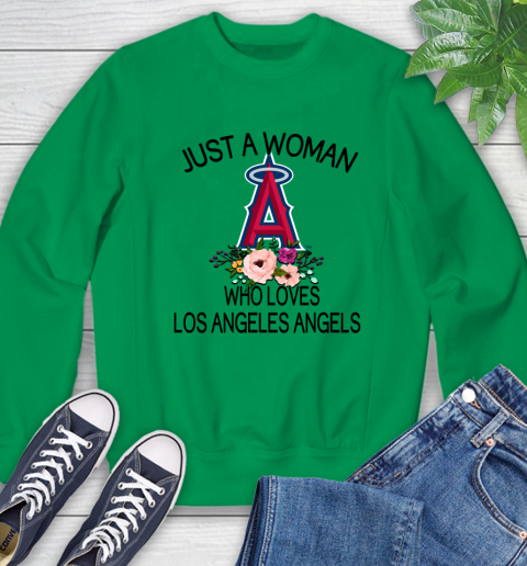 MLB Just A Woman Who Loves Los Angeles Angels Baseball Sports Sweatshirt 4
