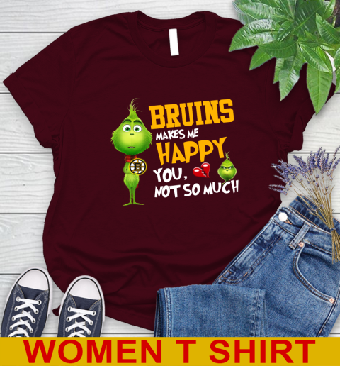 NHL Boston Bruins Makes Me Happy You Not So Much Grinch Hockey Sports Women's T-Shirt 6