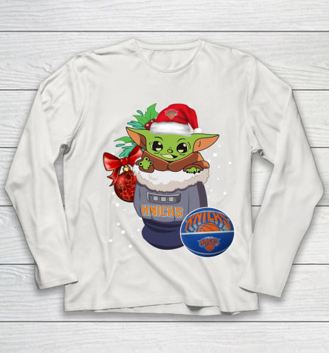 New York Knicks Christmas Baby Yoda Star Wars Funny Happy NBA Youth Long Sleeve 11
