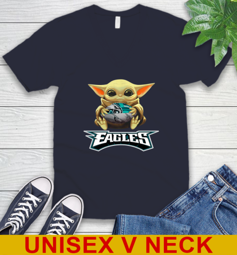 NFL Football Philadelphia Eagles Baby Yoda Star Wars Shirt V-Neck T-Shirt 3