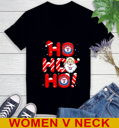 Texas Rangers MLB Baseball Ho Ho Ho Santa Claus Merry Christmas Shirt Women's V-Neck T-Shirt