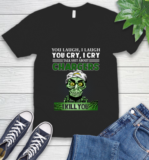 NFL Talk Shit About Los Angeles Chargers I Kill You Achmed The Dead Terrorist Jeffrey Dunham Football V-Neck T-Shirt