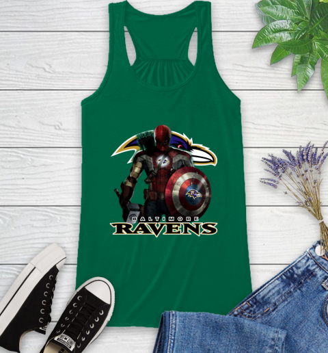 NFL Captain America Thor Spider Man Hawkeye Avengers Endgame Football Baltimore Ravens Racerback Tank 7