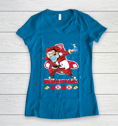 Boston Red Sox Funny Santa Claus Dabbing Christmas 2020 MLB Women's V-Neck T-Shirt 5