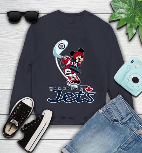 NHL Hockey Winnipeg Jets Cheerful Mickey Mouse Shirt Youth Sweatshirt 3