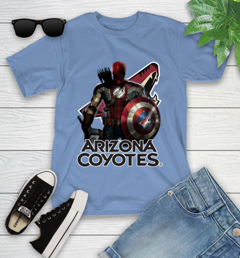 NHL Captain America Thor Spider Man Hawkeye Avengers Endgame Hockey Arizona Coyotes Youth T-Shirt 11