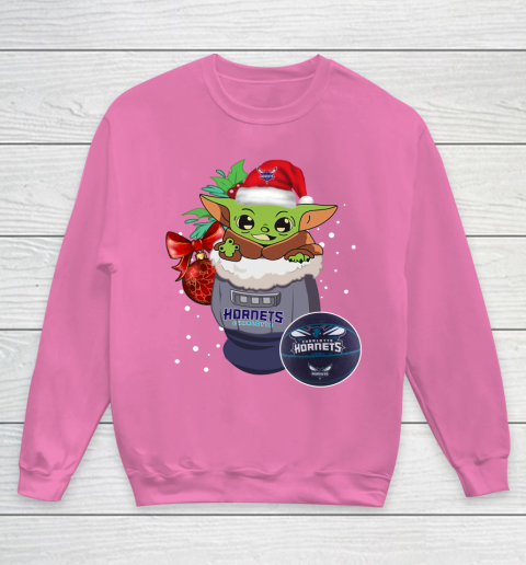 Charlotte Hornets Christmas Baby Yoda Star Wars Funny Happy NBA Youth Sweatshirt 7