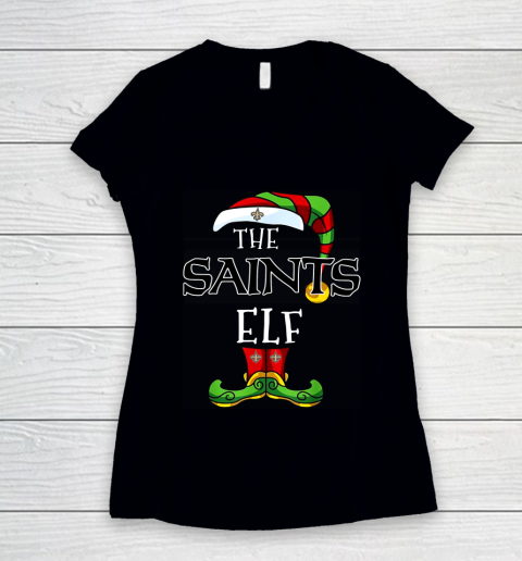 New Orleans Saints Christmas ELF Funny NFL Women's V-Neck T-Shirt